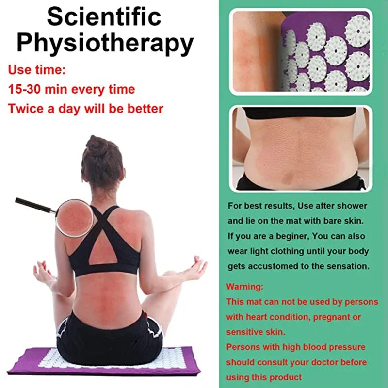 Guide physiothérapie scientifique tapis acupression shiatsu - instructions utilisation 15-30 minutes par session pour effets optimaux