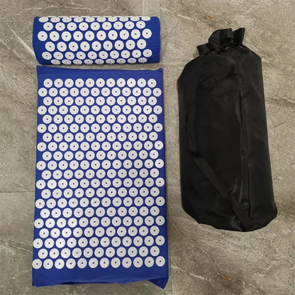 Tapis acupression shiatsu bleu avec oreiller cervical et sac de rangement - variante couleur bleue thérapie dos et cervicales