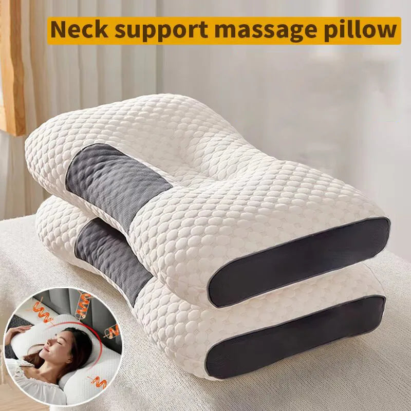 Oreiller cervical orthopédique en forme de S avec support de nuque et massage intégré - fibre de soja hypoallergénique