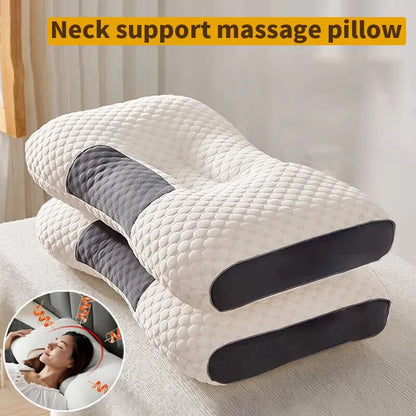 Oreiller cervical orthopédique en forme de S avec support de nuque et massage intégré - fibre de soja hypoallergénique