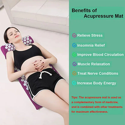 Bienfaits tapis acupression shiatsu - femme allongée pour soulagement stress insomnie amélioration circulation sanguine et relaxation musculaire