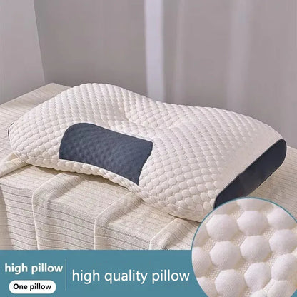 Oreiller cervical orthopédique haute qualité avec texture matelassée - détail du rembourrage moelleux pour soutien cervical et confort nocturne