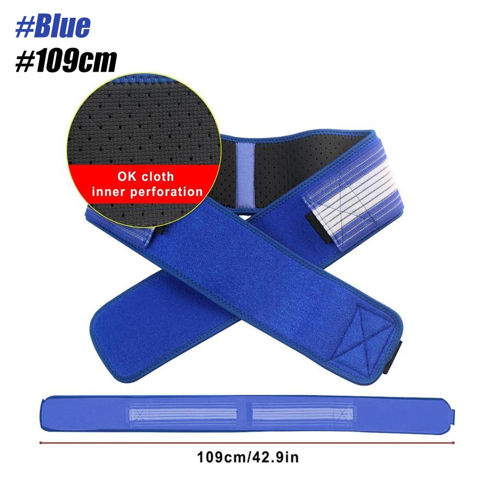 Ceinture sacro-iliaque bleue 109cm - tissu perforé respirant pour soutien du bassin et lombaires taille compacte