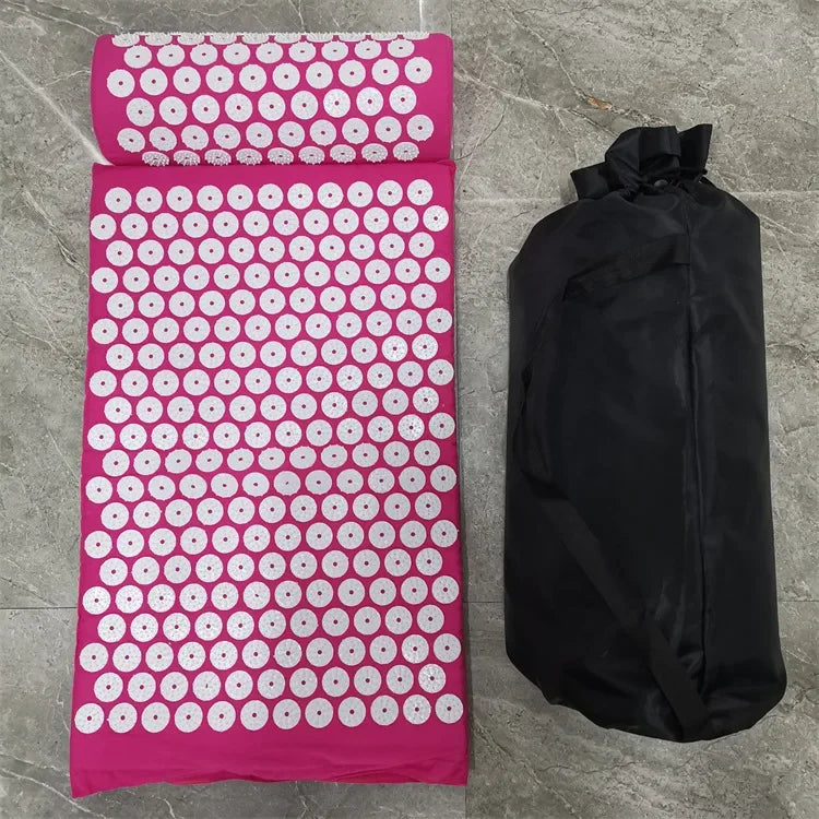 Tapis acupression shiatsu rose avec oreiller cervical et sac de transport - variante couleur rose kit complet