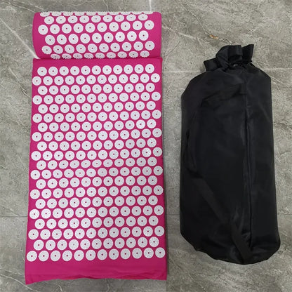 Tapis acupression shiatsu rose avec oreiller cervical et sac de transport - variante couleur rose kit complet